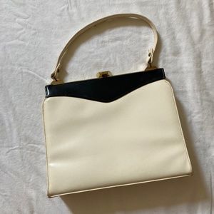 Vintage Cream & Navy Clasp Bag